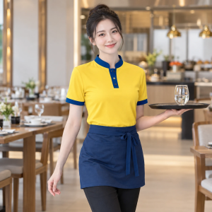 Áo Thun Nhân Viên Nhà Hàng Vàng Phối Xanh dương Vải Kaki thun