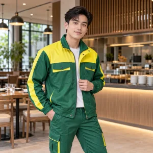 Bộ Đồng Phục Bảo Hộ Lao Động Vải Gió Màu Xanh lá Thiết Kế Cao Cấp