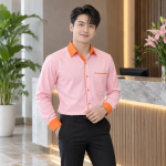Bộ Đồng Phục Phục Vụ Thanh Lịch Hồng Phối Cam Vải Kate Ý