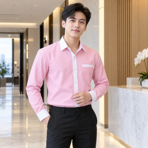 Bộ Đồng Phục Phục Vụ Thanh Lịch Hồng Phối Trắng Vải Pangrim