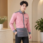 Bộ Đồng Phục Phục Vụ Thanh Lịch Hồng Phối Xám Vải Kaki