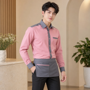 Bộ Đồng Phục Phục Vụ Thanh Lịch Hồng Phối Xám Vải Kaki