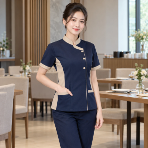 Đồng Phục Dịch Vụ Cao Cấp Xanh navy Phối Be Vải Nỉ