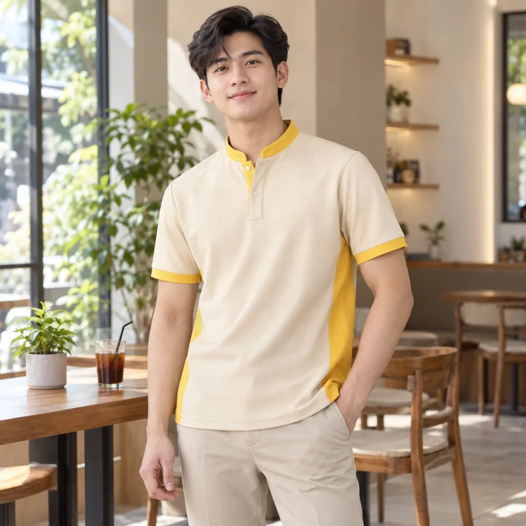 Đồng Phục Kỷ Niệm Cổ Trụ Vàng Thoáng Khí Form Suông