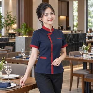 Đồng Phục Quản Lý Nhà Hàng Thanh Lịch Phối Đỏ Dáng Suông