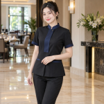 Đồng Phục Quản Lý Nhà Hàng Tinh Gọn Phối Đen Dáng Suông