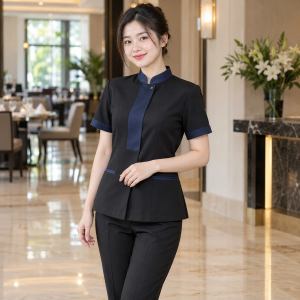 Đồng Phục Quản Lý Nhà Hàng Tinh Gọn Phối Đen Dáng Suông