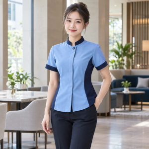 Đồng Phục Quản Lý Nhà Hàng Tối Giản Phối Xanh dương Dáng Suông