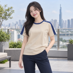 Mẫu Áo Team Công Ty Cổ Tròn Be Vải Cotton Phong Cách Tối Giản
