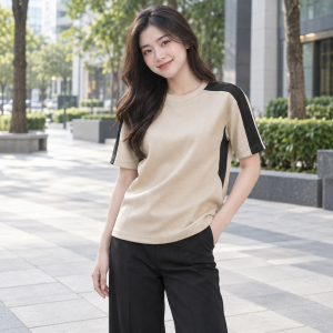 Mẫu Áo Team Công Ty Cổ Tròn Be Vải Nỉ Phong Cách Tinh Gọn