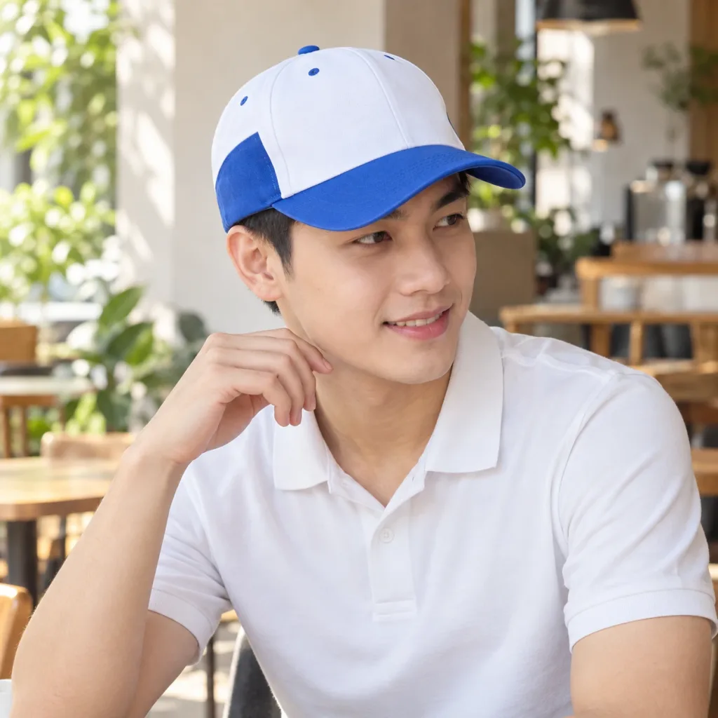 Mũ Sự Kiện Thêu Logo Xanh dương Phối Trắng Vải Nỉ