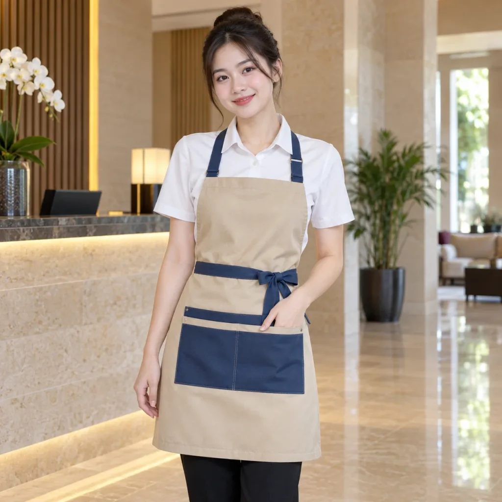 Tạp Dề Quán Cafe Be Phối Xanh dương Vải Kaki