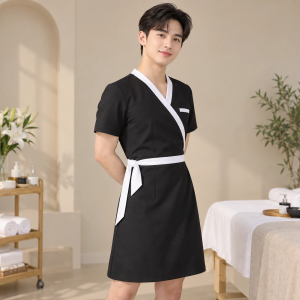Váy Đồng Phục Thẩm Mỹ Viện Đen Phối Trắng Vải Cotton