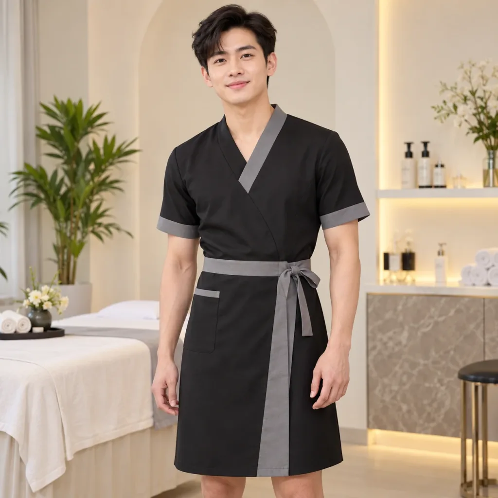 Váy Đồng Phục Thẩm Mỹ Viện Đen Phối Xám Vải Kaki