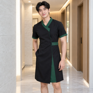 Váy Đồng Phục Thẩm Mỹ Viện Đen Phối Xanh lá Vải Thun lạnh