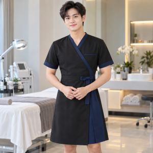 Váy Đồng Phục Thẩm Mỹ Viện Đen Phối Xanh navy Vải Gió